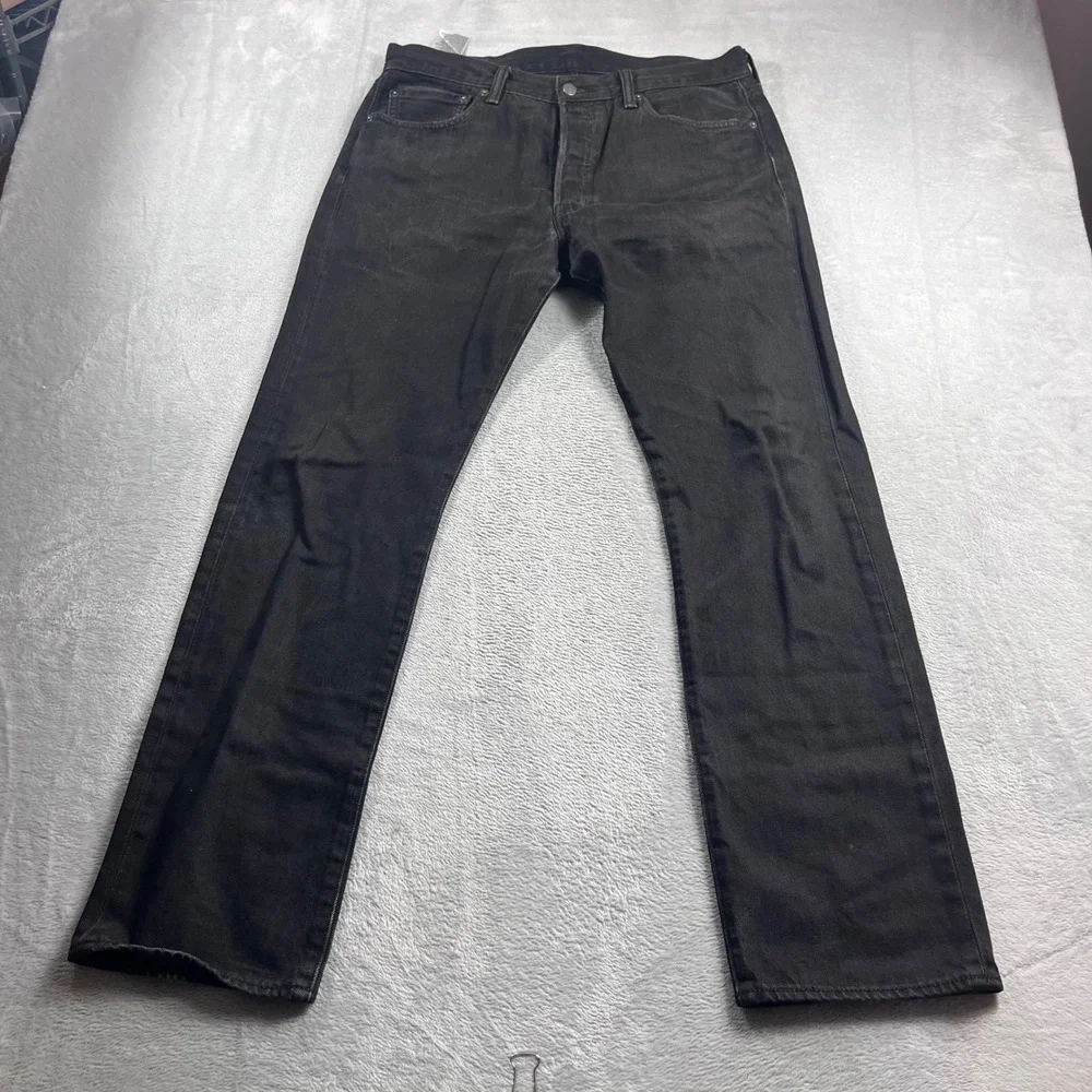 Levis 501 Original Fit Mens Jeans 34x32 Washed Black Cotton Button Fly Straight